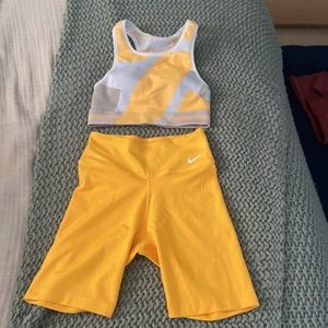 Nike sports bra and biker shirt set